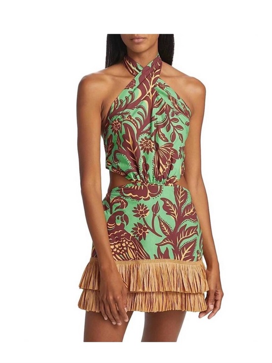 Johanna Ortiz Dresses & Skirts - Green & Brown Halter Fringe Mini Dress- Johanna Ortiz